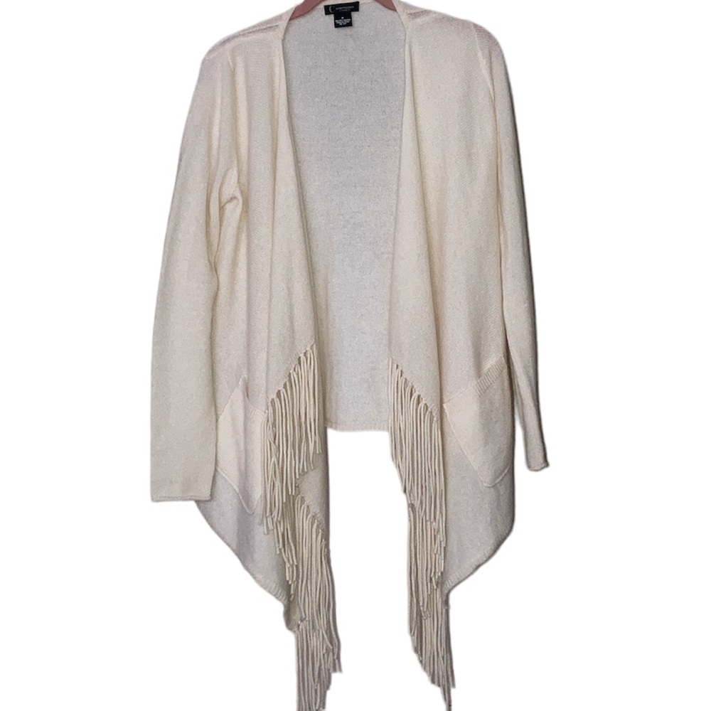 C By Bloomingdale’s Open Front Fringe Cashmere Ca… - image 1